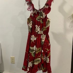 Matching Hawaiian Girls Dresses with Flower Barrettes. Red. Blue. Size 8.